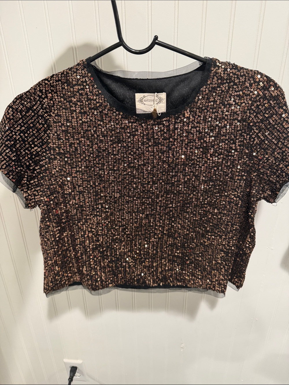 Joyfolie Black Top with Rose Gold Sequins